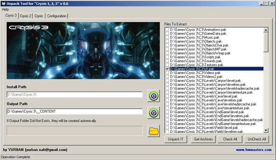 Crysis Games Content Unpacker